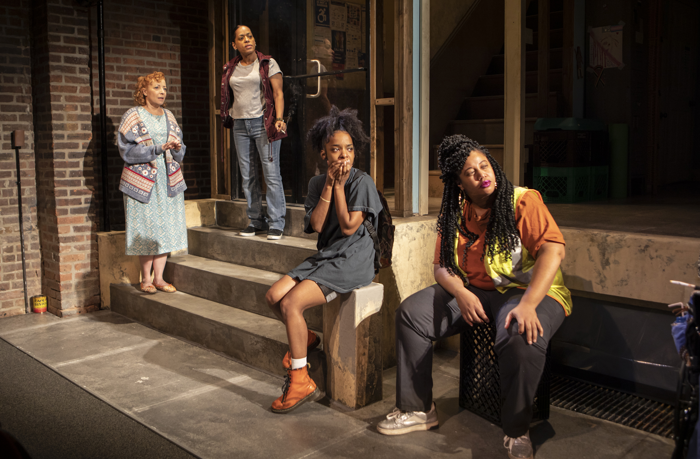 Elizabeth Canavan ( Rockaway Rosie ), Liza Colón - Zayas ( Sarge ), Kara Young ( Lil Melba Diaz ) and Pernell Walker ( Munchies ) . Photo Credit: Monique Carboni